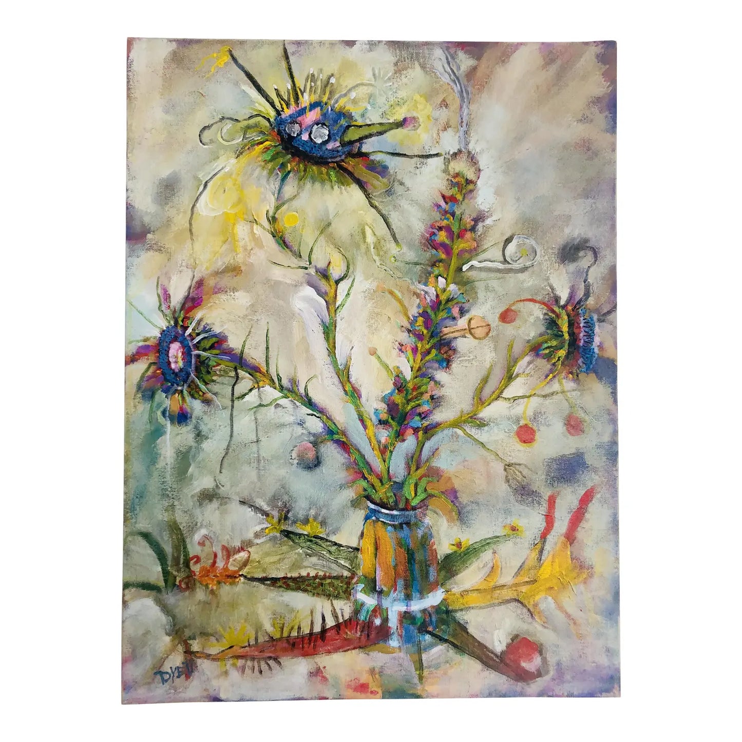 PETER DYETT ABSTRACT "PHALLIC GARDEN" PAINTING, 1990S