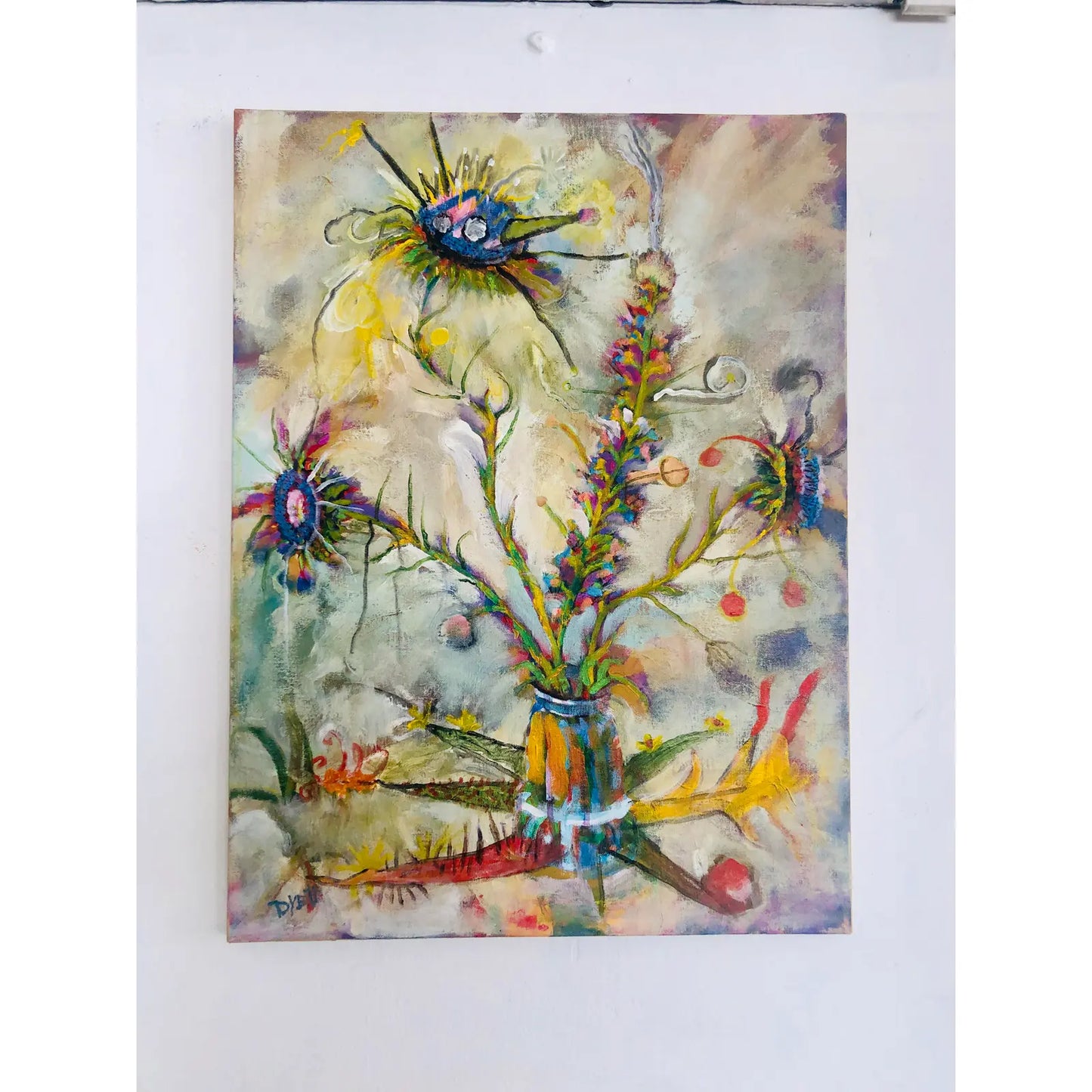 PETER DYETT ABSTRACT "PHALLIC GARDEN" PAINTING, 1990S