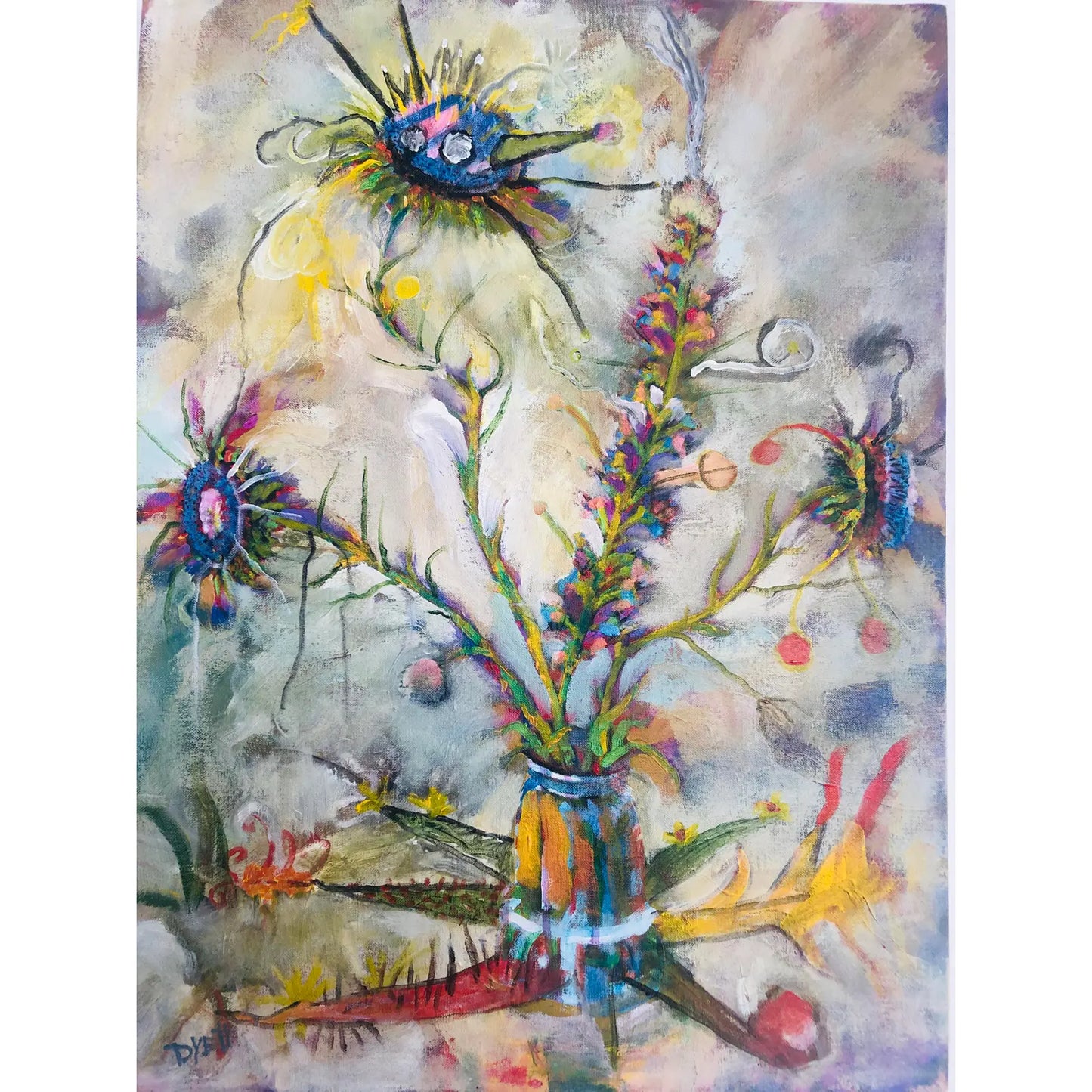 PETER DYETT ABSTRACT "PHALLIC GARDEN" PAINTING, 1990S