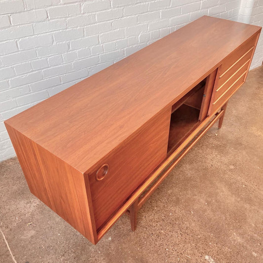 RESTORED TEAK CREDENZA WITH BYPASS DOORS