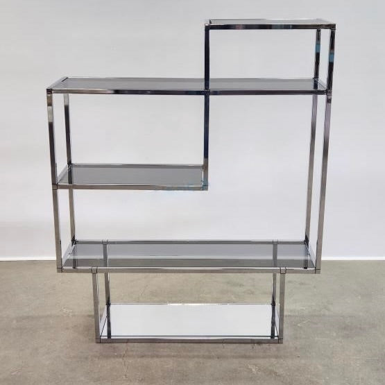 SMOKED GLASS & CHROME ETAGERE SHELF