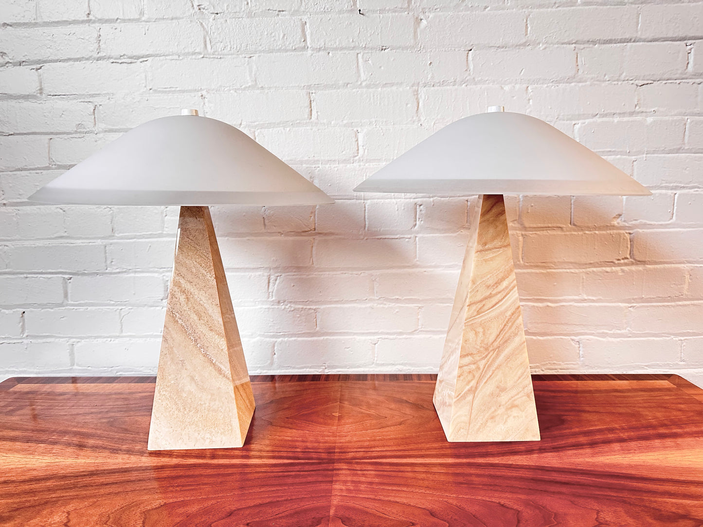 MODERNIST STONE LAMPS WITH FROSTED SHADES - PAIR