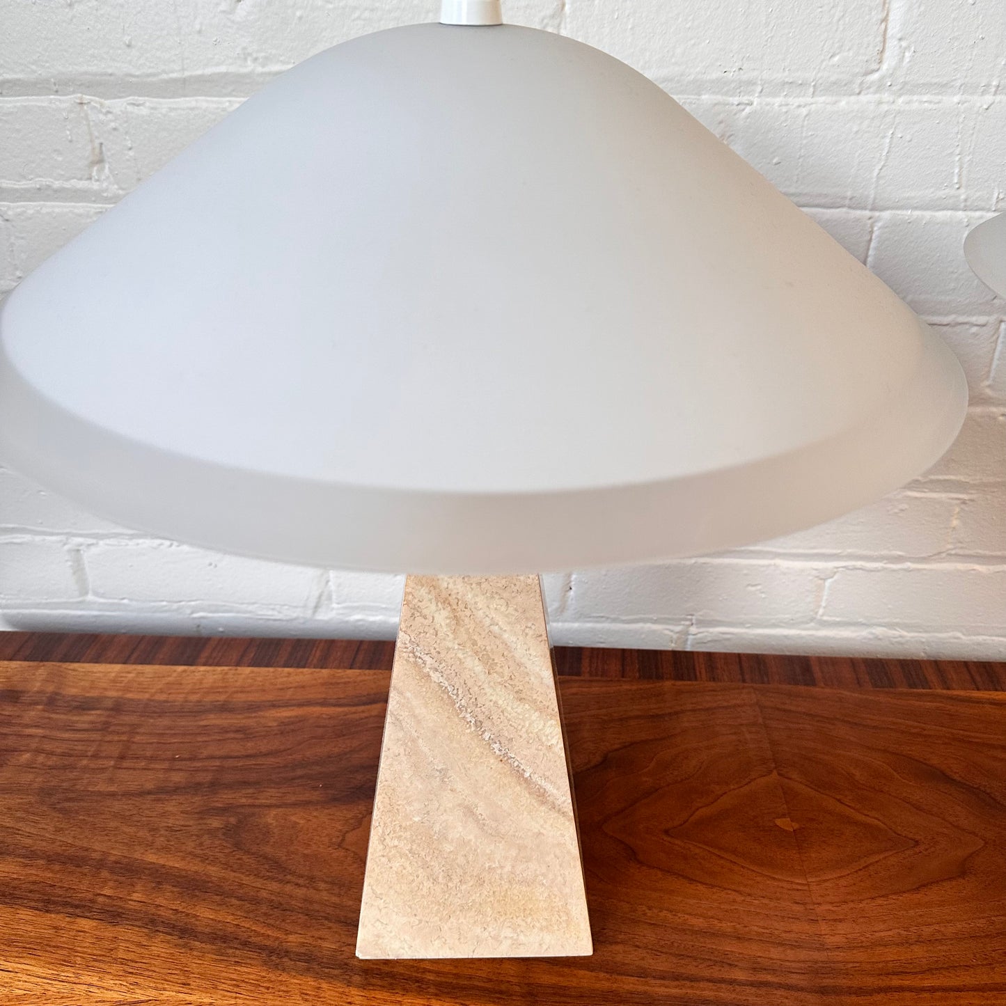 MODERNIST STONE LAMPS WITH FROSTED SHADES - PAIR