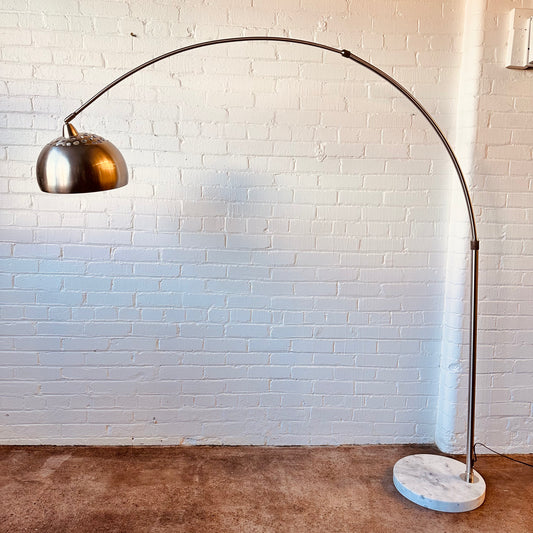 MODERNIST ARC LAMP WITH MARBLE BASE & BRUSHED METAL