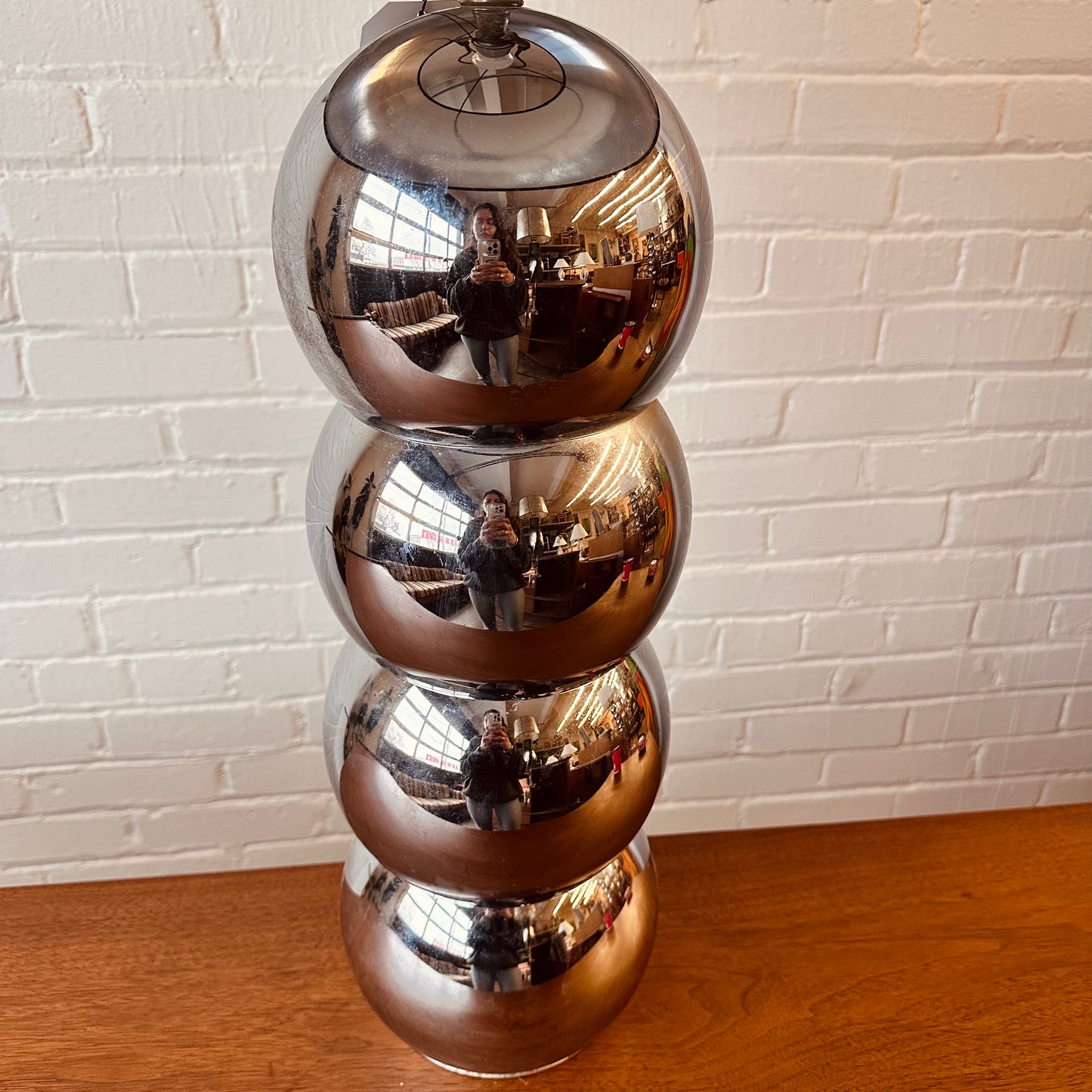 MCM BLACK SHADE CHROME BALL LAMP