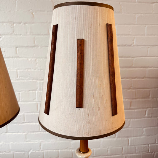 CERAMIC & TEAKWOOD TABLE LAMPS PAIR