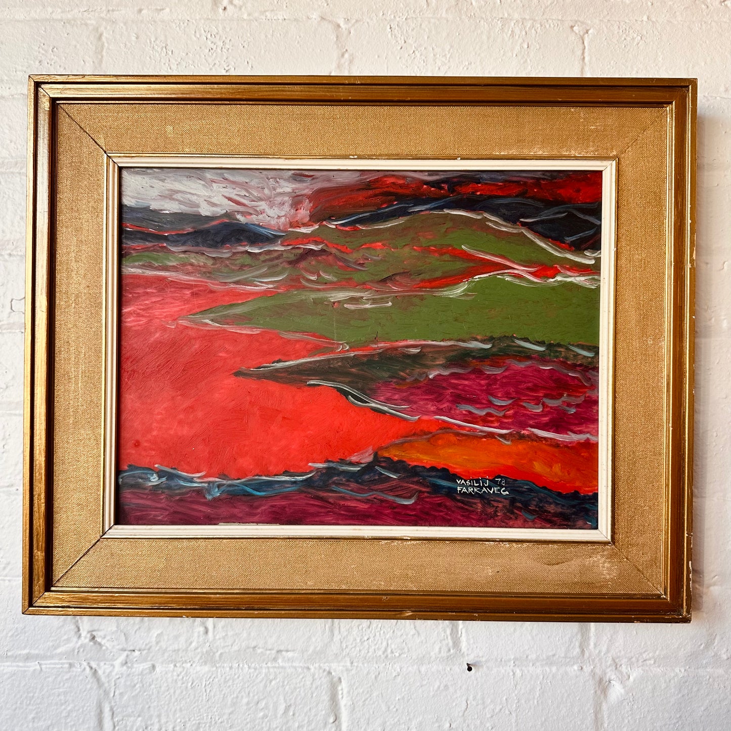 ORIGINAL 1978 GLASS PAINTING BY FASILI J FARKAVEC