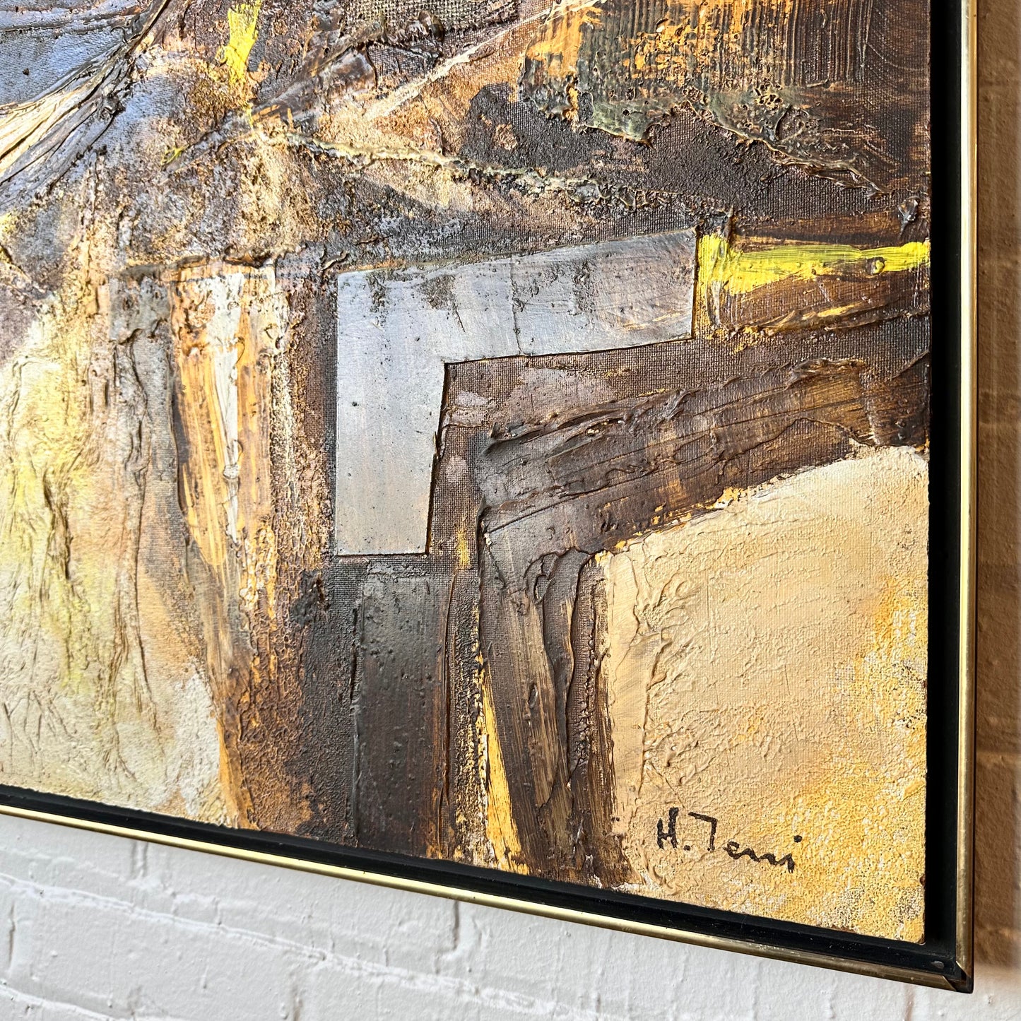 ABSTRACT BROWN & YELLOW OIL CANVAS BY H. TERRI