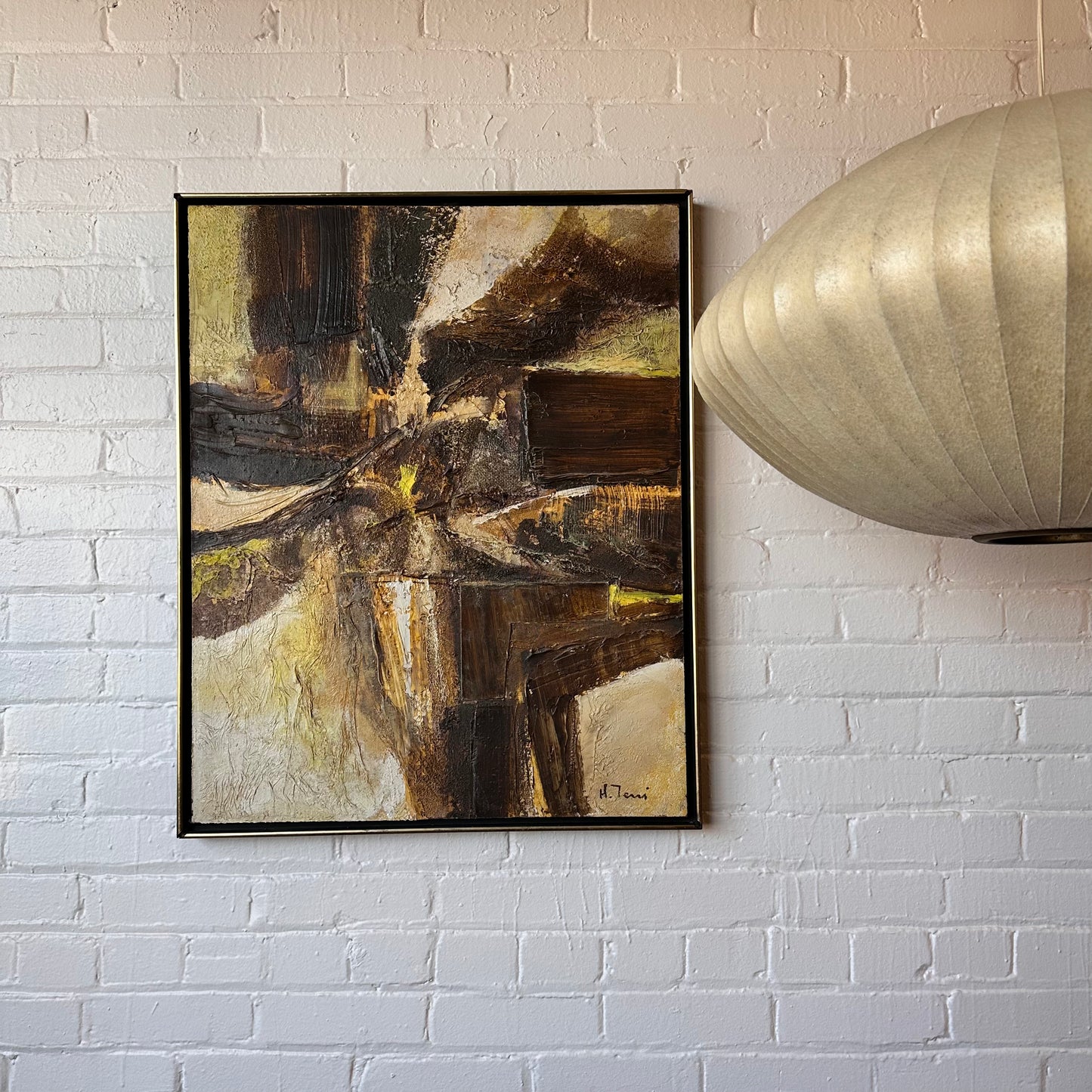 ABSTRACT BROWN & YELLOW OIL CANVAS BY H. TERRI