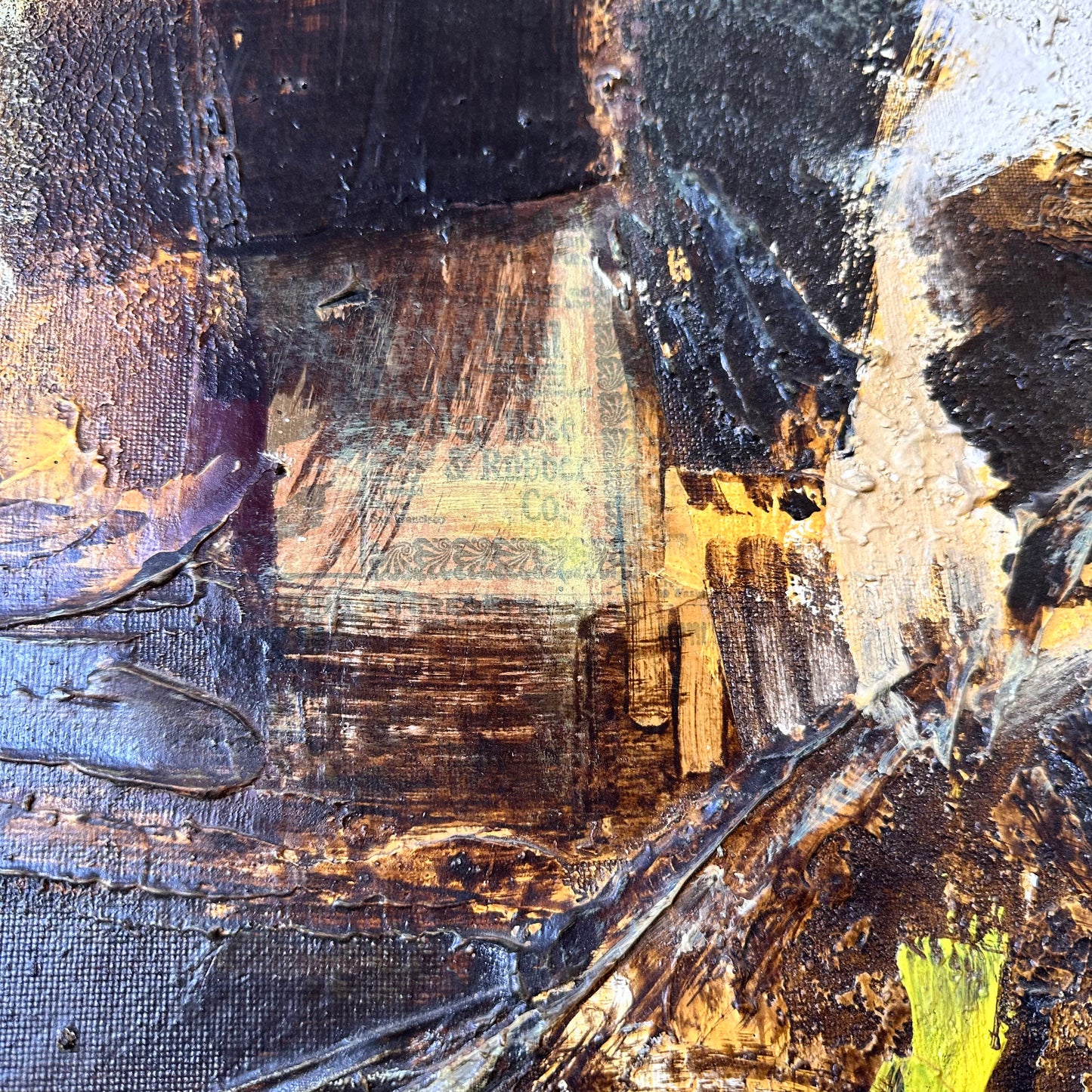 ABSTRACT BROWN & YELLOW OIL CANVAS BY H. TERRI