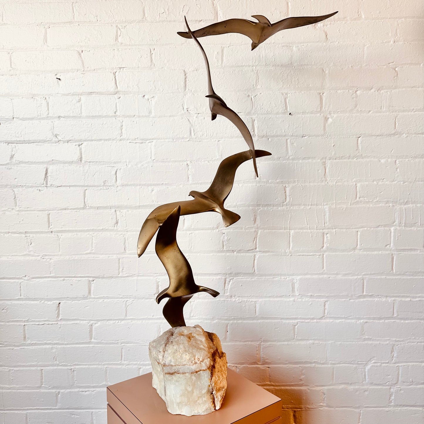LARGE "BIRDS IN FLIGHT" BRASS SCULPTURE, SIGNED BY CURTIS JERE