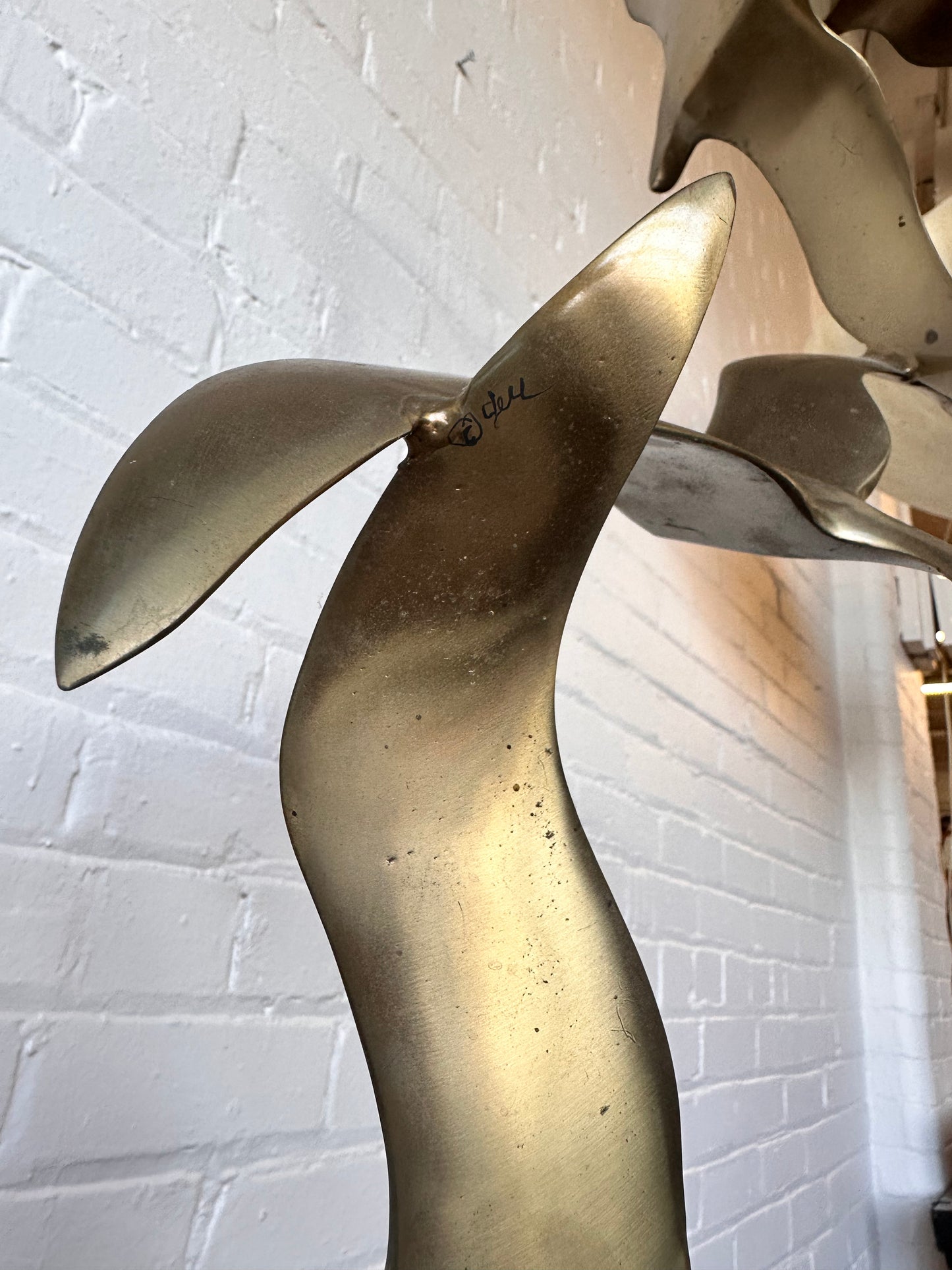 LARGE "BIRDS IN FLIGHT" BRASS SCULPTURE, SIGNED BY CURTIS JERE