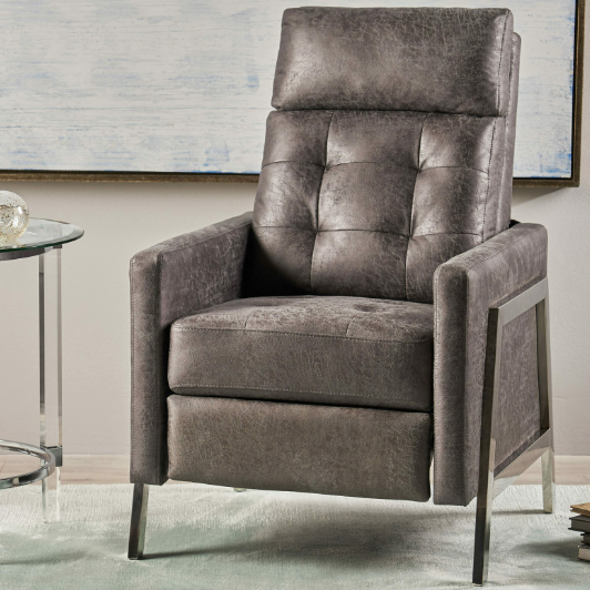 NEW OFF-BLACK MICROSUEDE CHROME RECLINER