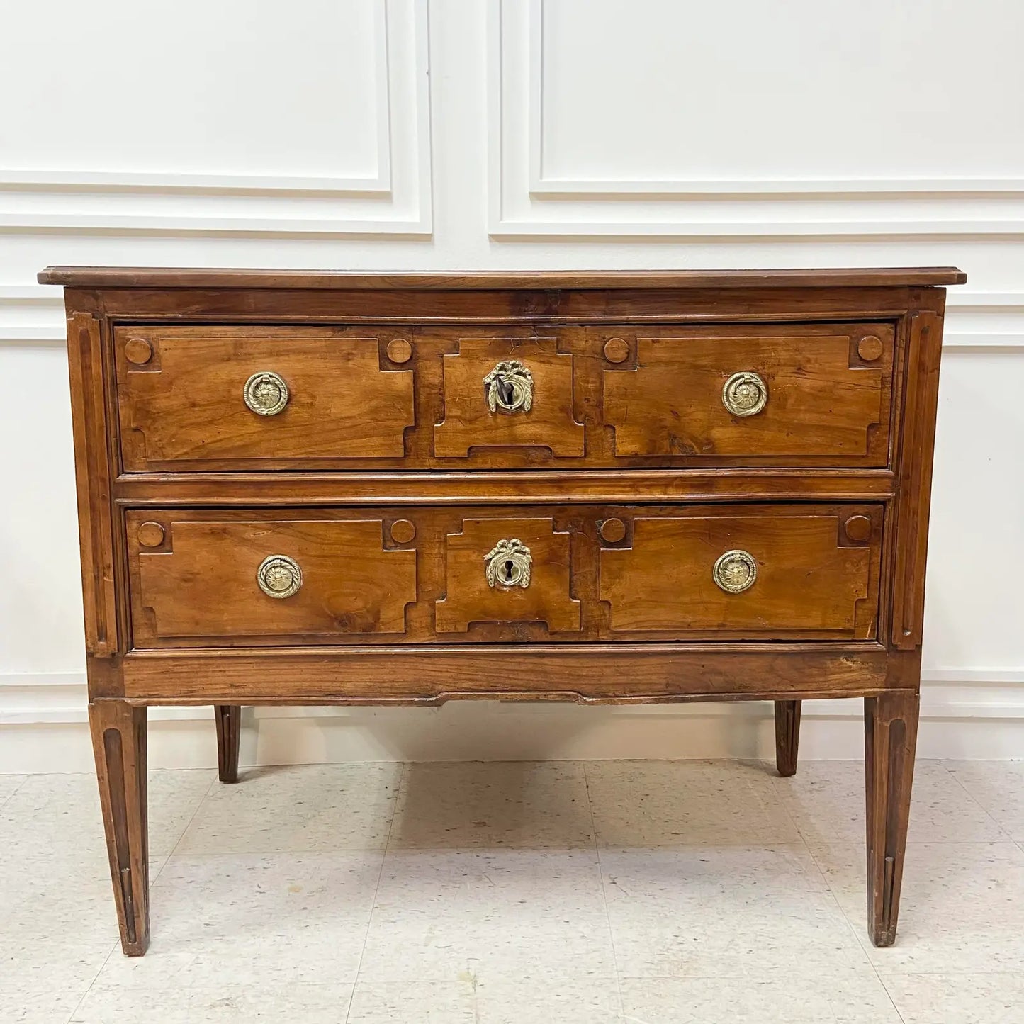 1780 FRENCH CHERRY WOOD COMMODE SAUTEUSE WITH LOCK