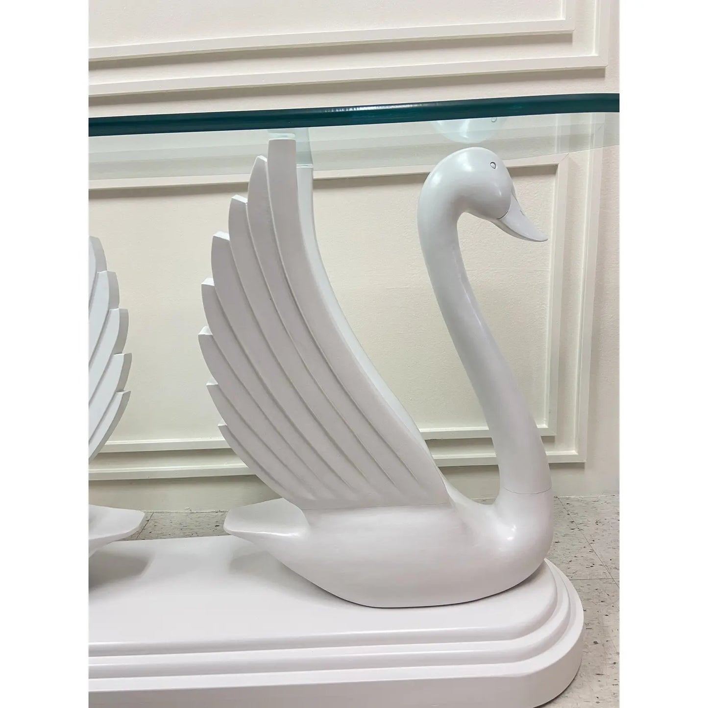 ART DECO SWAN CONSOLE TABLE WITH OVAL GLASS TOP