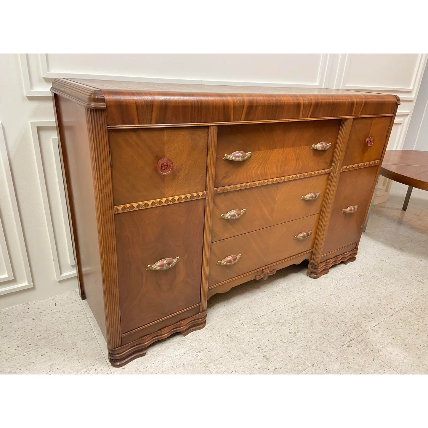 RESTORED ART DECO WATERFALL SIDEBOARD
