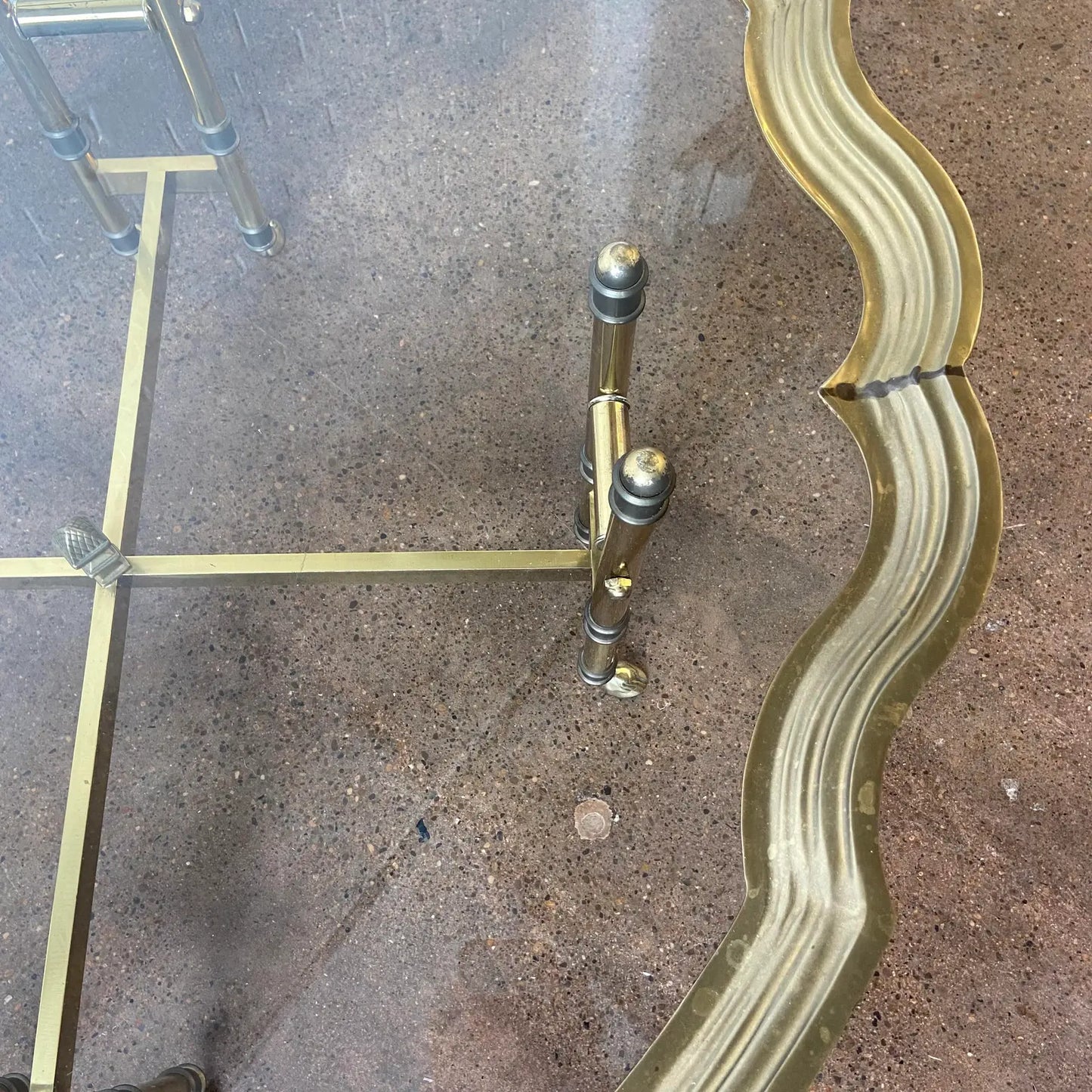 BAKER COFFEE TABLE WITH BRASS, GLASS & FAUX BAMBOO