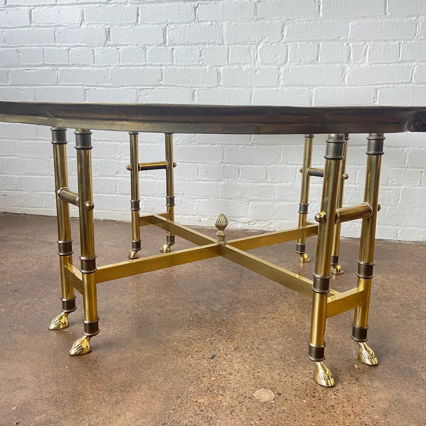 BAKER COFFEE TABLE WITH BRASS, GLASS & FAUX BAMBOO