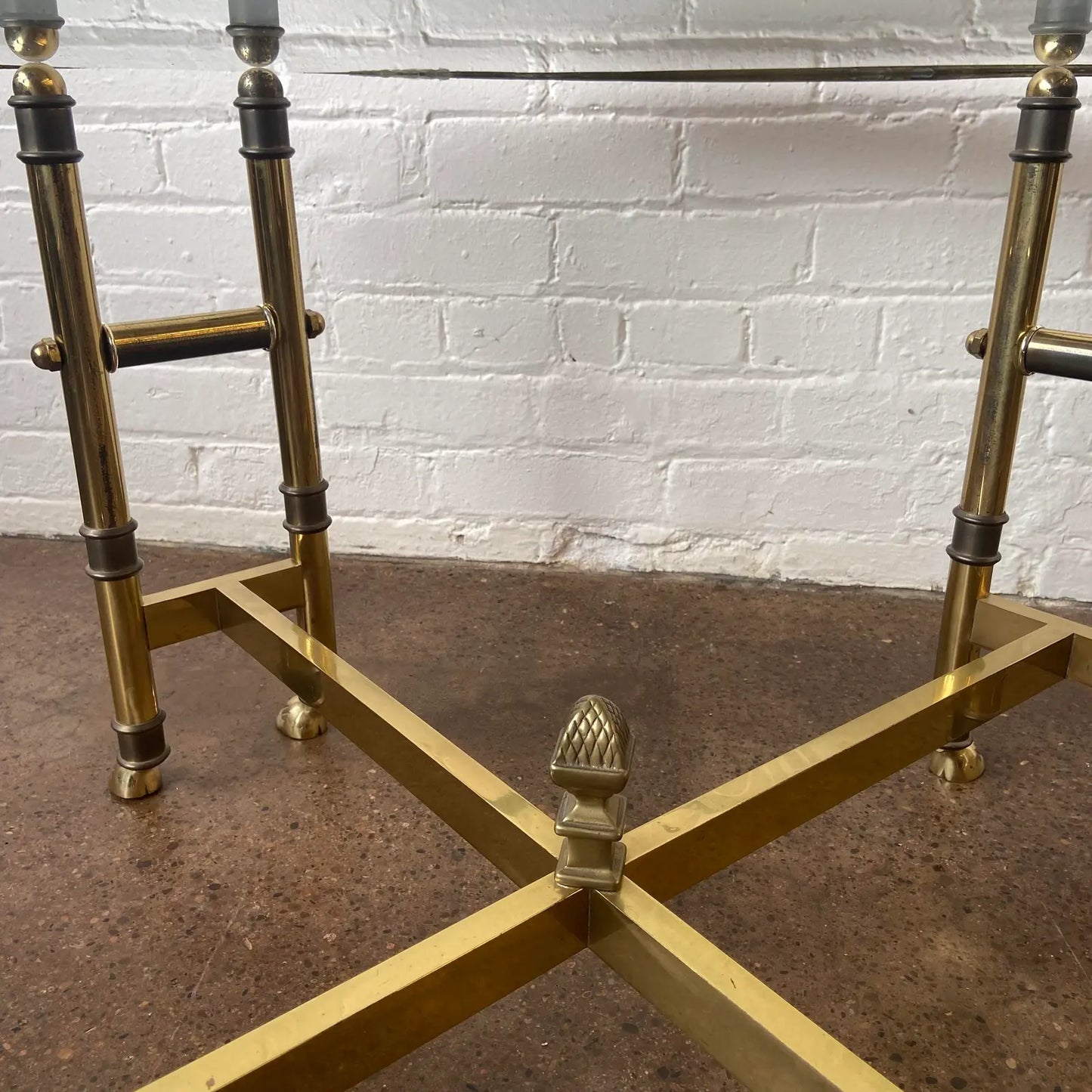 BAKER COFFEE TABLE WITH BRASS, GLASS & FAUX BAMBOO