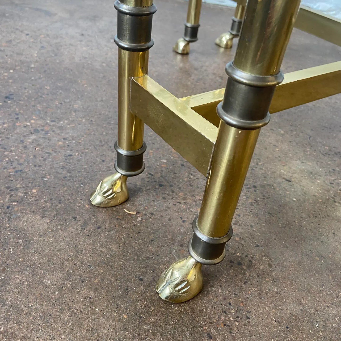 BAKER COFFEE TABLE WITH BRASS, GLASS & FAUX BAMBOO