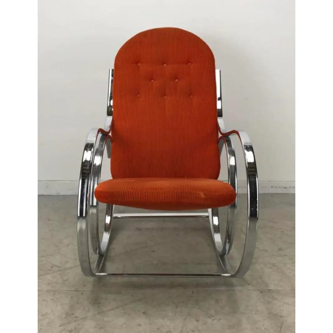 MILO BAUGHMAN CHROME ROCKER WITH ORANGE CORDUROY
