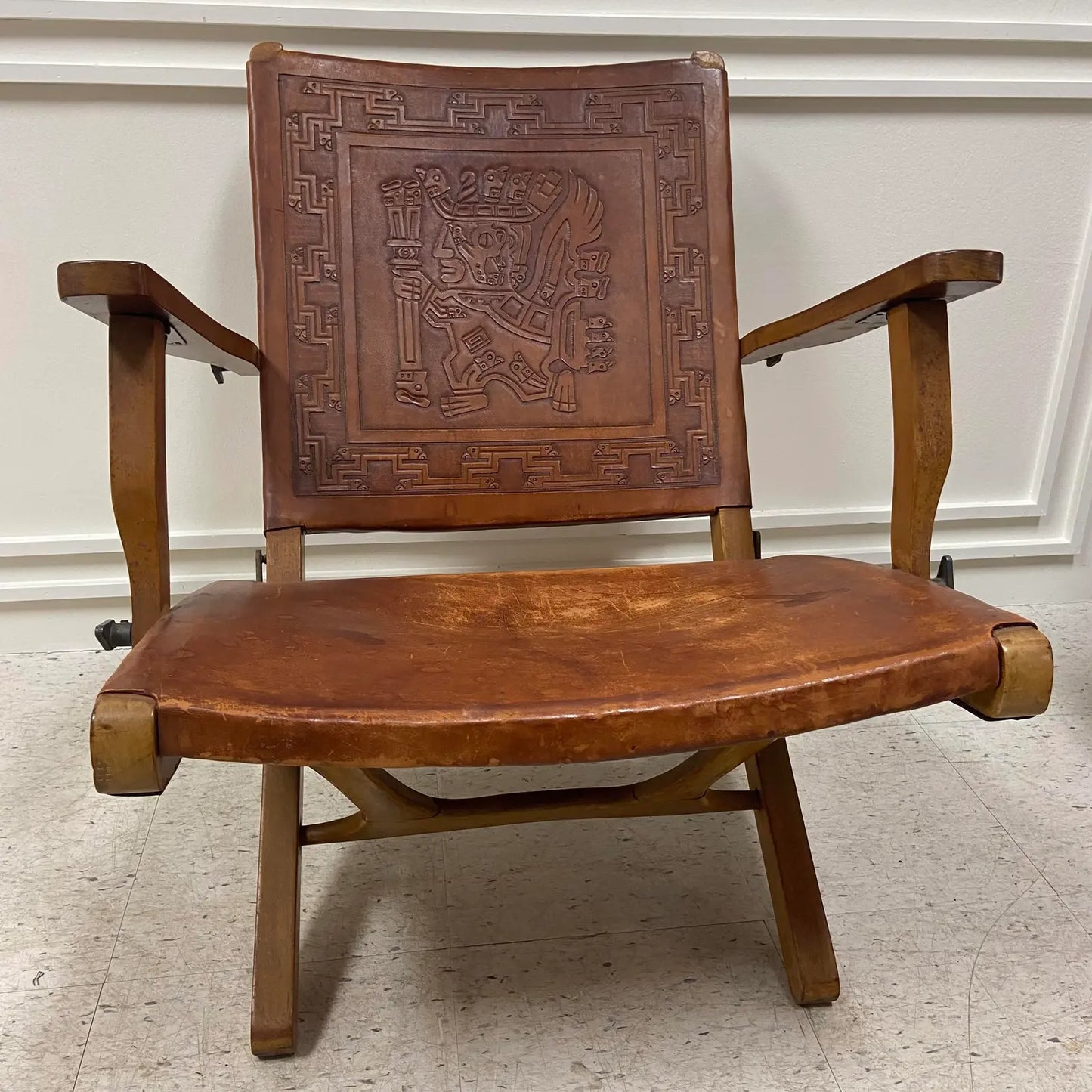 ECUADORIAN VINTAGE ANGEL PAZMINO LEATHER ARM CHAIR
