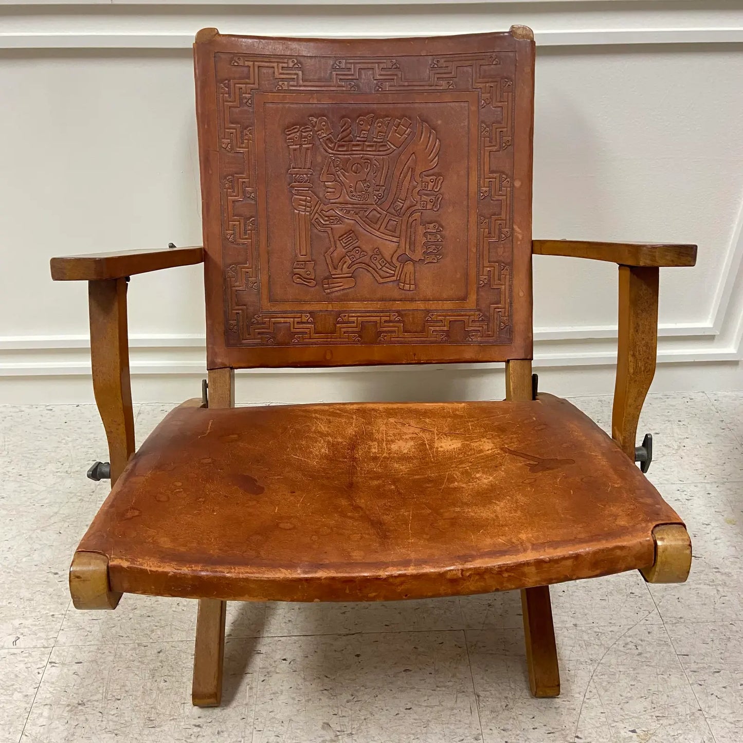 ECUADORIAN VINTAGE ANGEL PAZMINO LEATHER ARM CHAIR