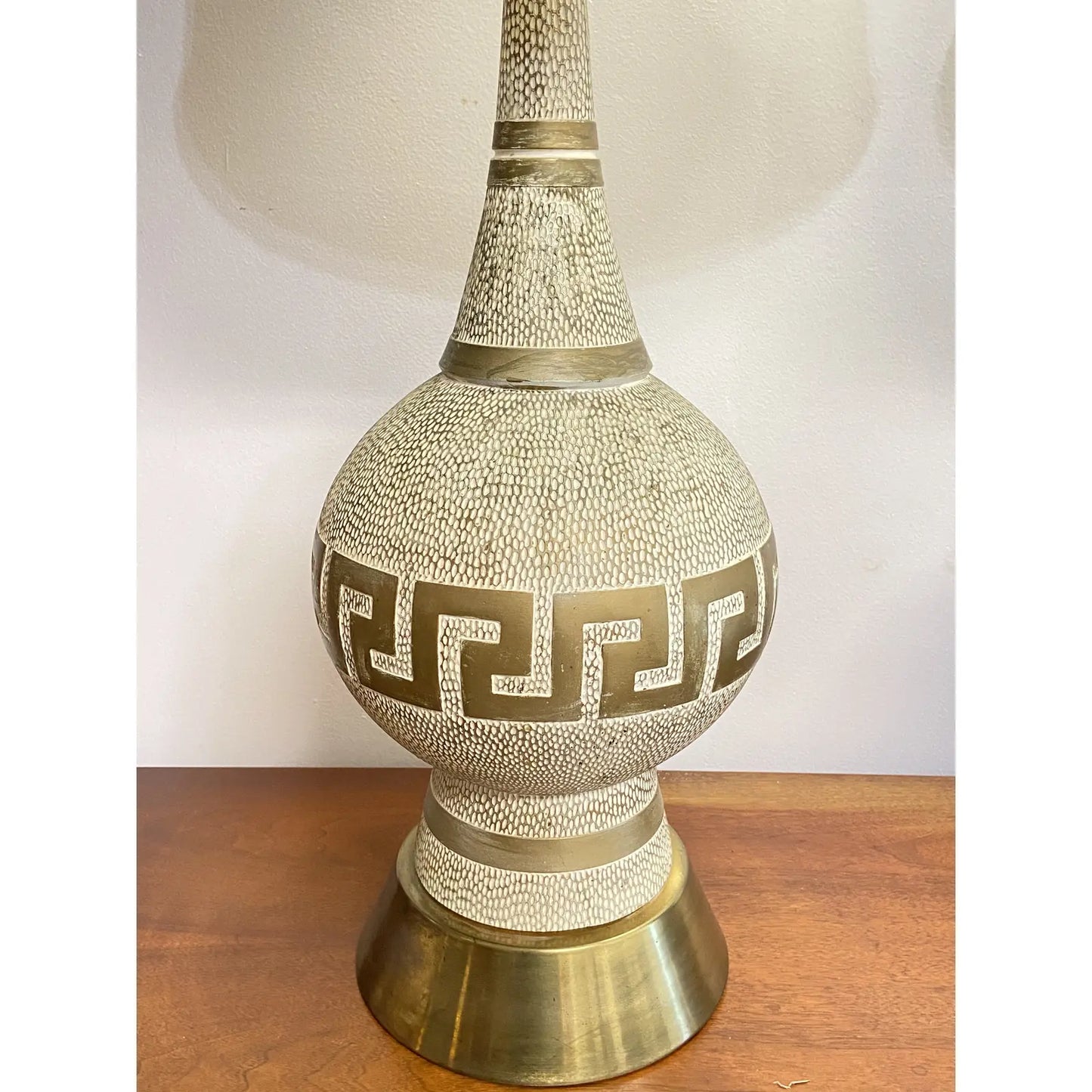 GREEK KEY HOLLYWOOD REGENCY LAMPS WITH SHADES - PAIR