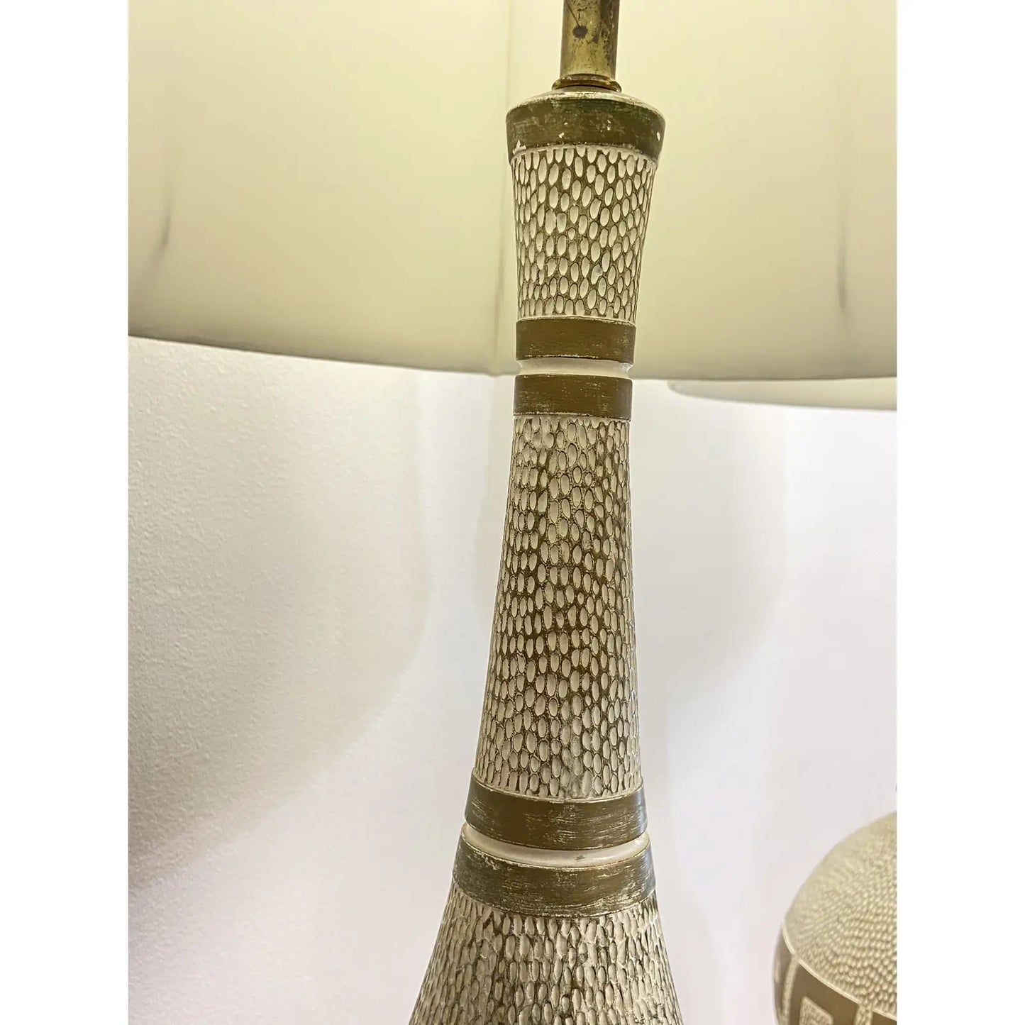 GREEK KEY HOLLYWOOD REGENCY LAMPS WITH SHADES - PAIR