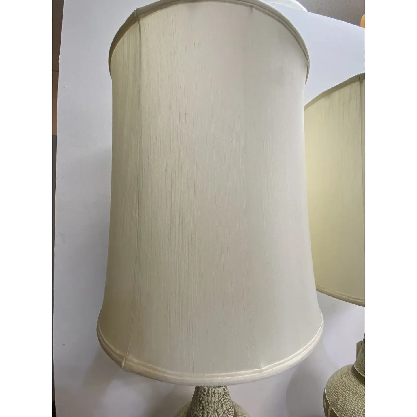 GREEK KEY HOLLYWOOD REGENCY LAMPS WITH SHADES - PAIR