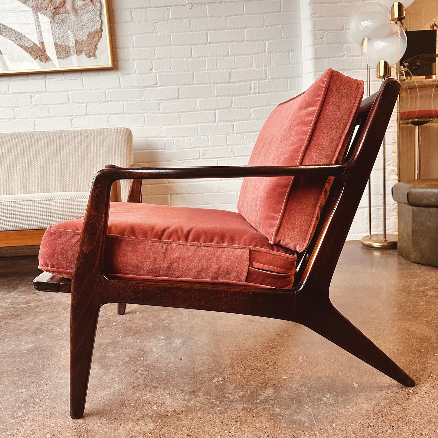 LAWRENCE PEABODY WALNUT ARM CHAIR FOR SELIG, MODEL 596