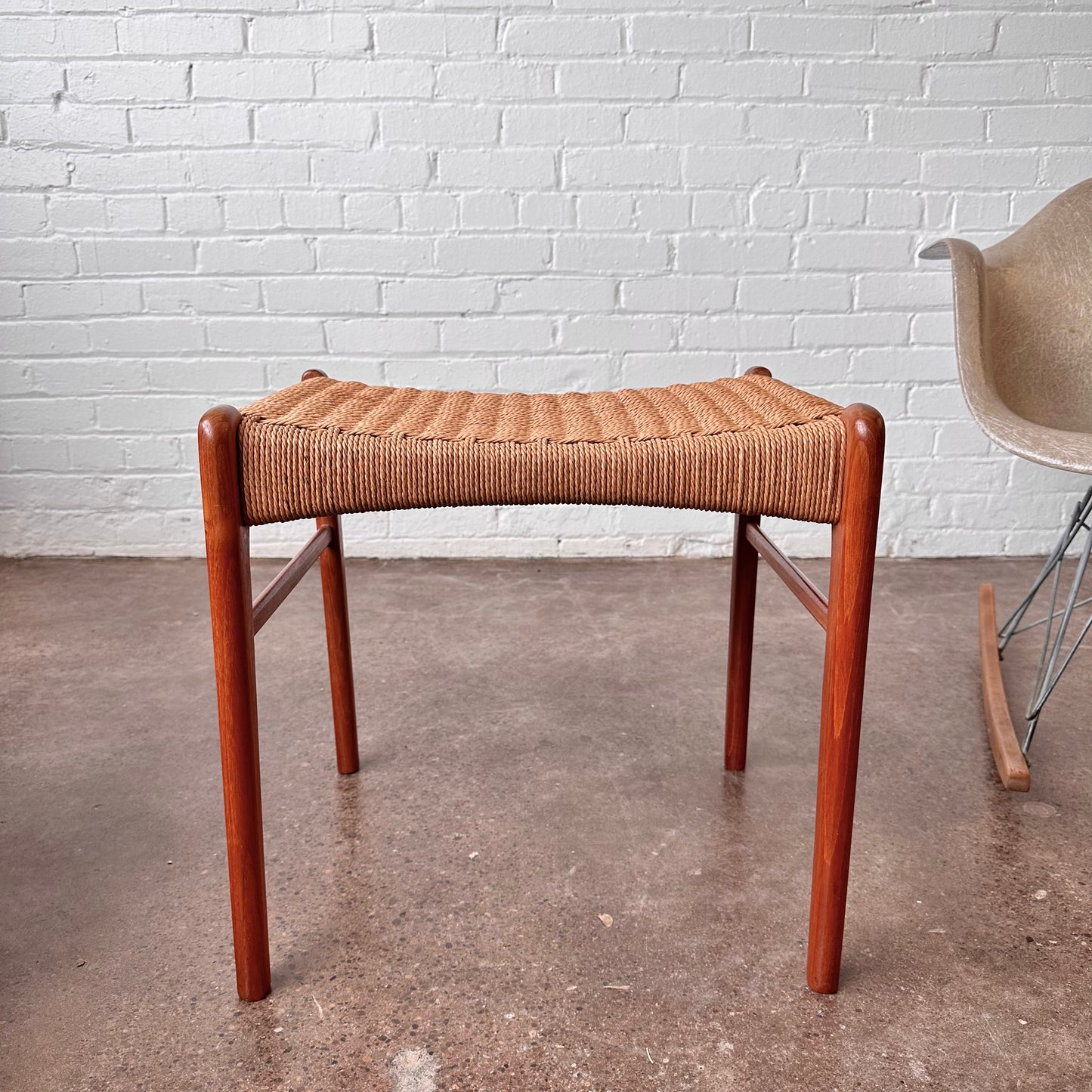 1950S TEAK & CORD ROPE STOOL BY NIELS O MØLLER