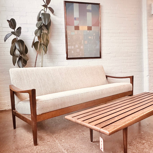 RESTORED MID-CENTURY SLAT WOOD COFFEE TABLE