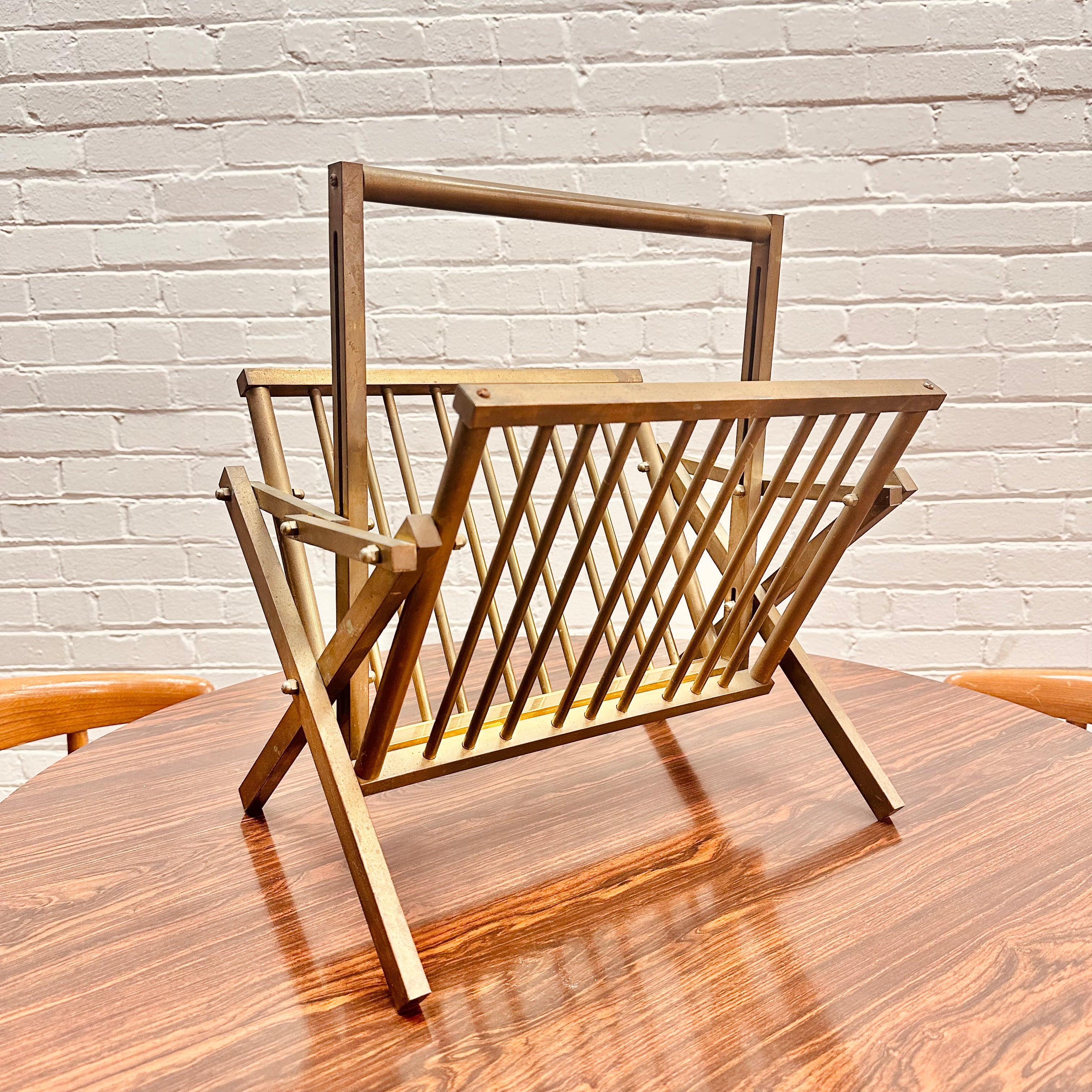 Mid Century Vintage Italian Brass Folding Collapsible Easel Magazine Stand