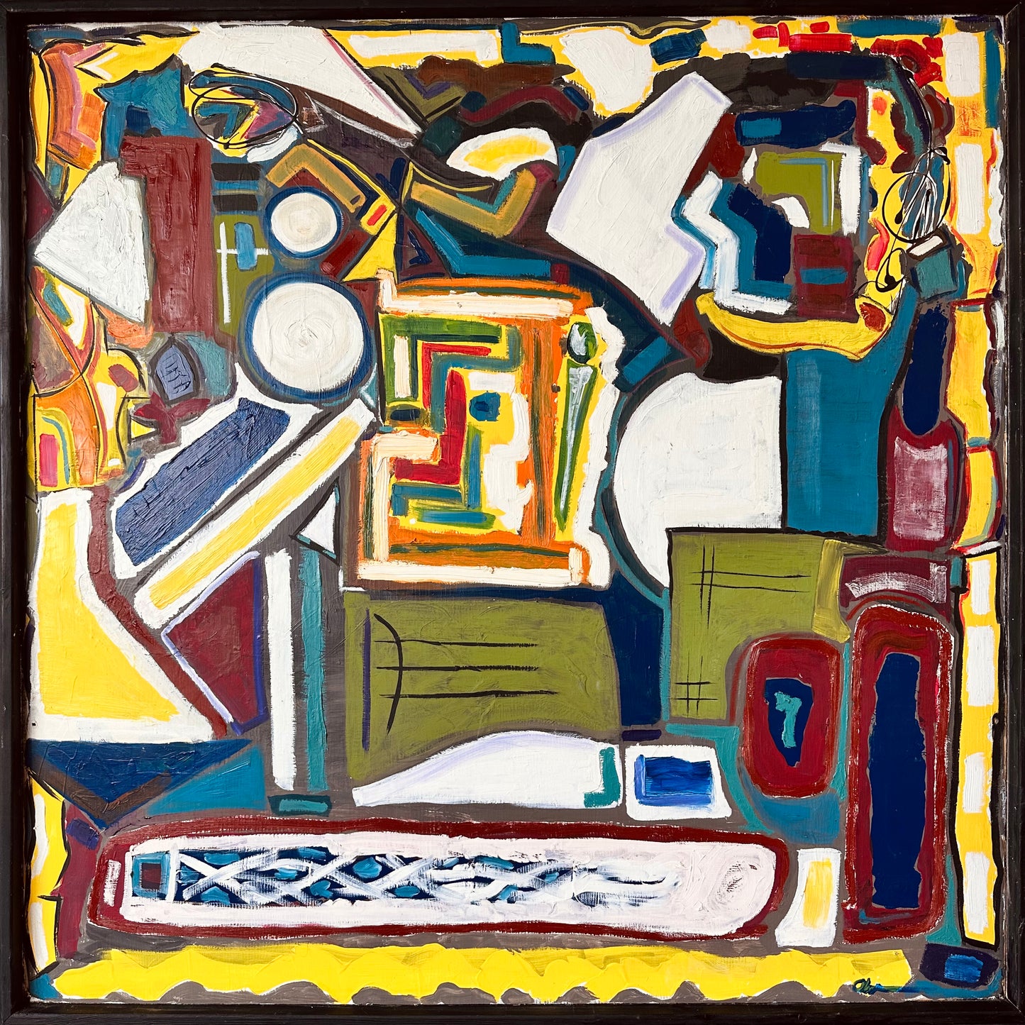 LARGE ORIGINAL MODERNIST ABSTRACT SIGNED PAINTING "CROSSTOWN TRAFFIC"