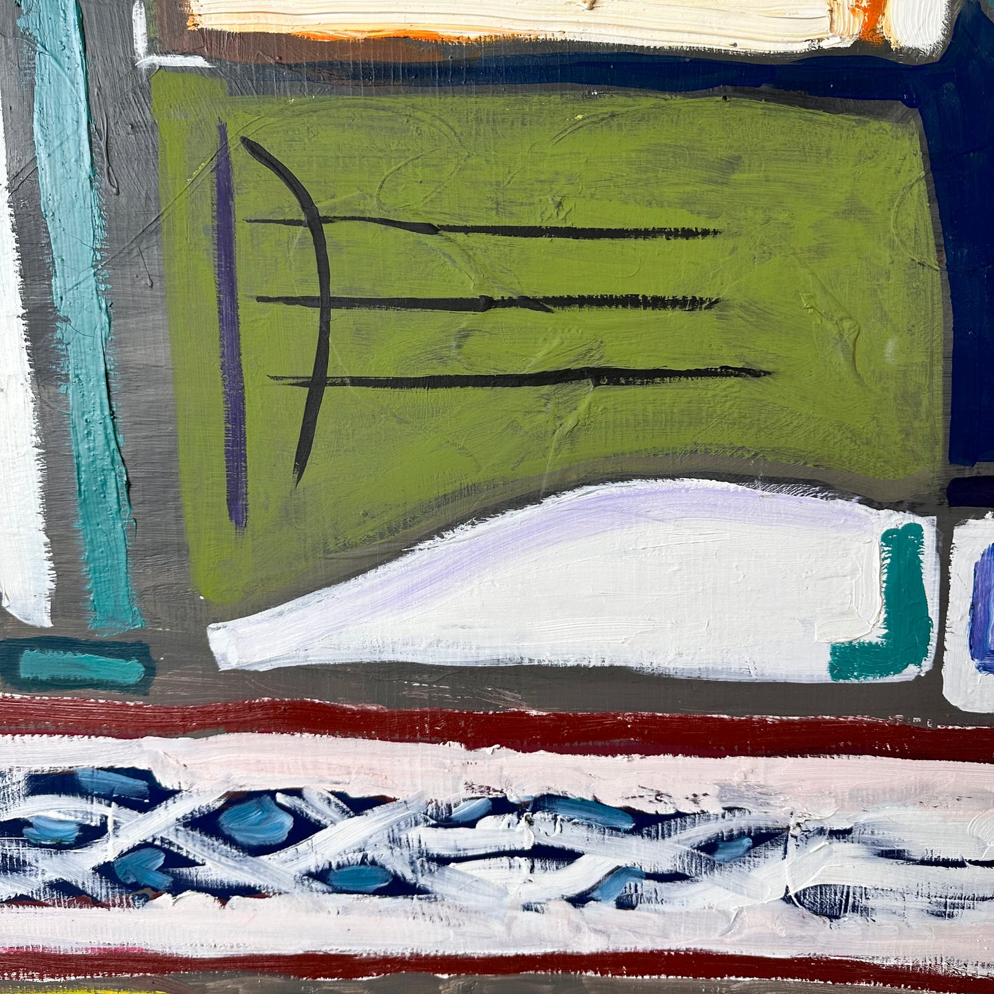 LARGE ORIGINAL MODERNIST ABSTRACT SIGNED PAINTING "CROSSTOWN TRAFFIC"