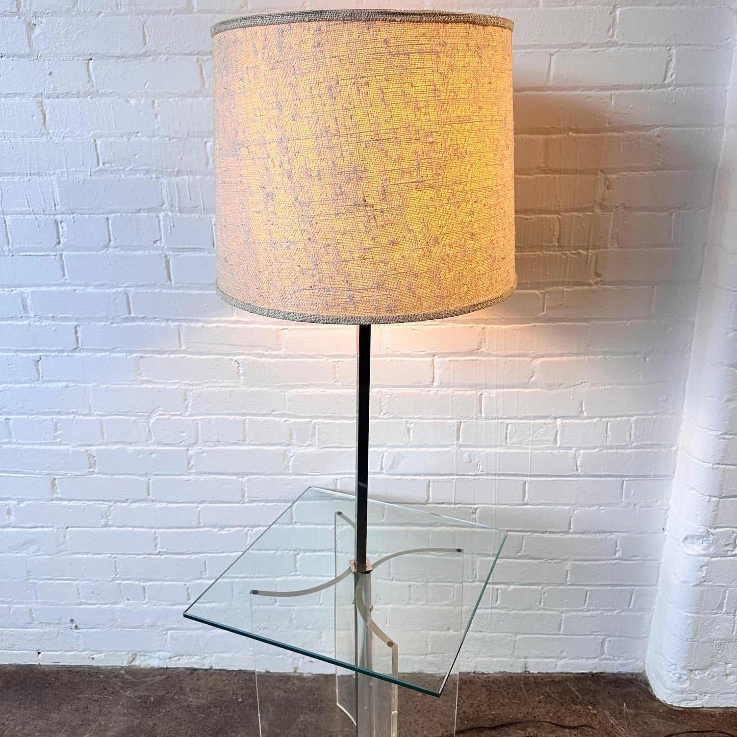 FLOOR LAMP WITH SHADE, LUCITE & GLASS DESIGN