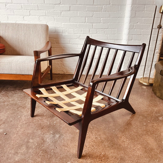 LAWRENCE PEABODY WALNUT ARM CHAIR FOR SELIG, MODEL 596