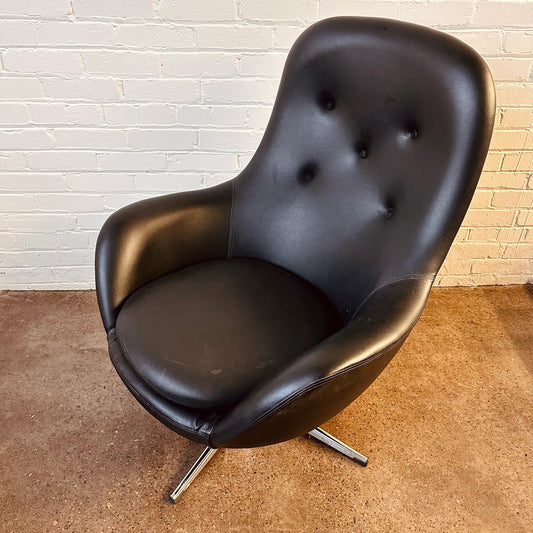MCM SWEDISH OVERMAN BLACK VINYL SWIVEL CHAIR