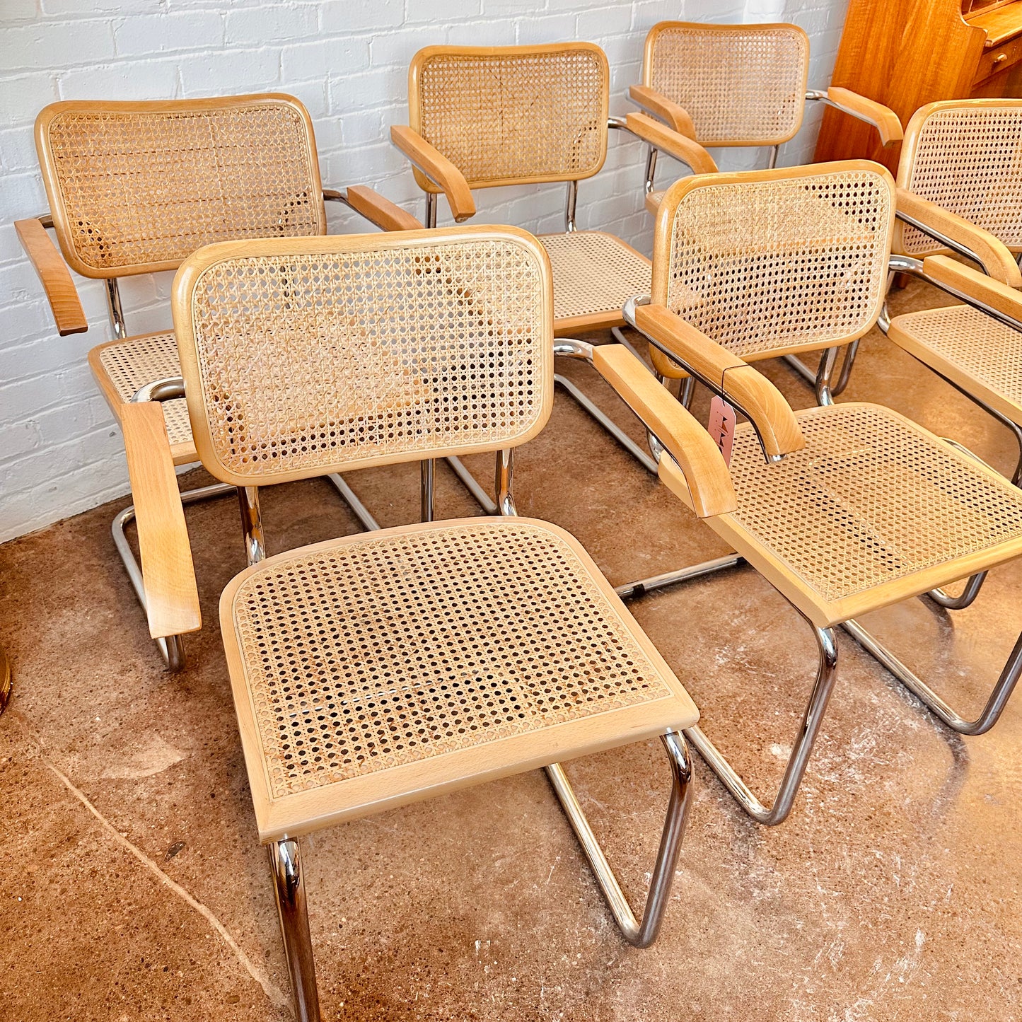 MARCEL BREUER CESCA CANED ARM CHAIRS - SET OF 6 MADE IN ITALY