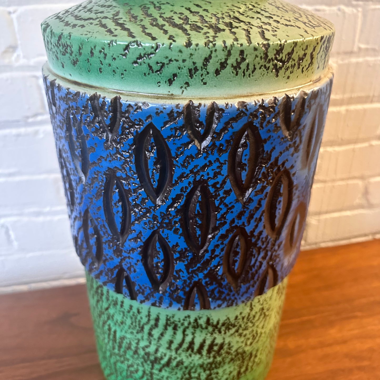 TALL CERAMIC TABLE LAMP IN MID-CENTURY BLUE & GREEN
