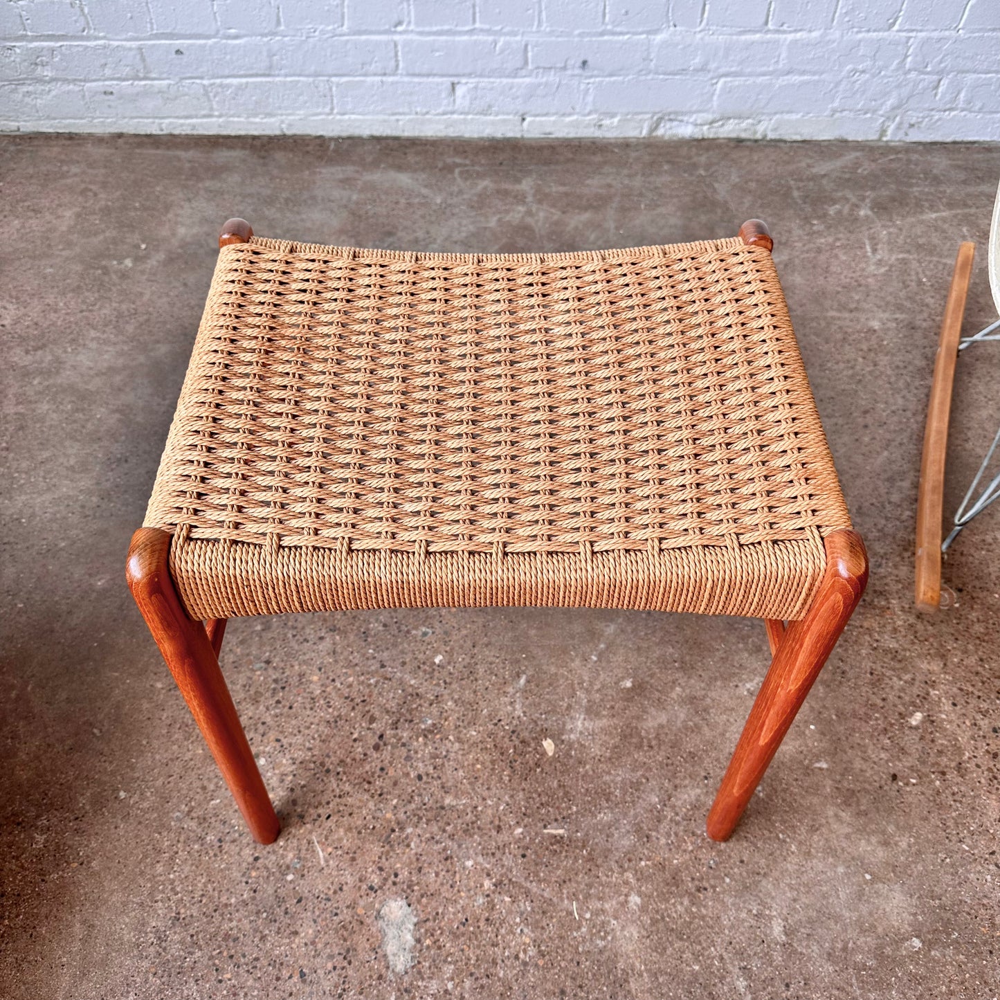 1950S TEAK & CORD ROPE STOOL BY NIELS O MØLLER