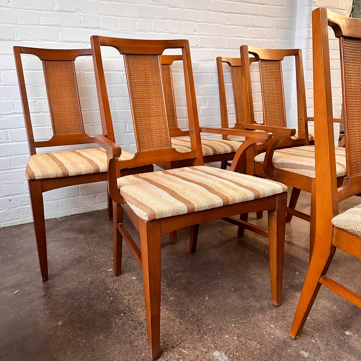 SET OF 6 MCM CANED WALNUT DINING CHAIRS