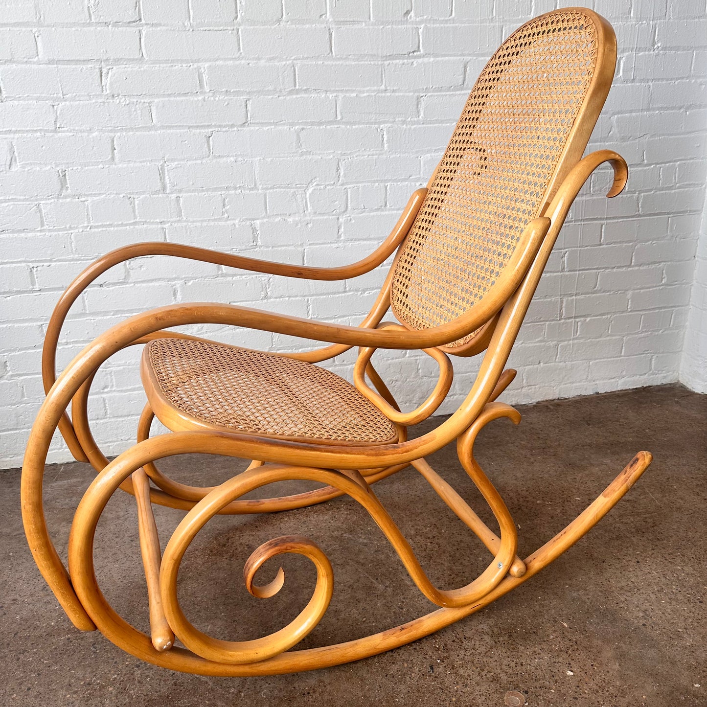 VINTAGE THONET BENTWOOD & CANED ROCKING CHAIR
