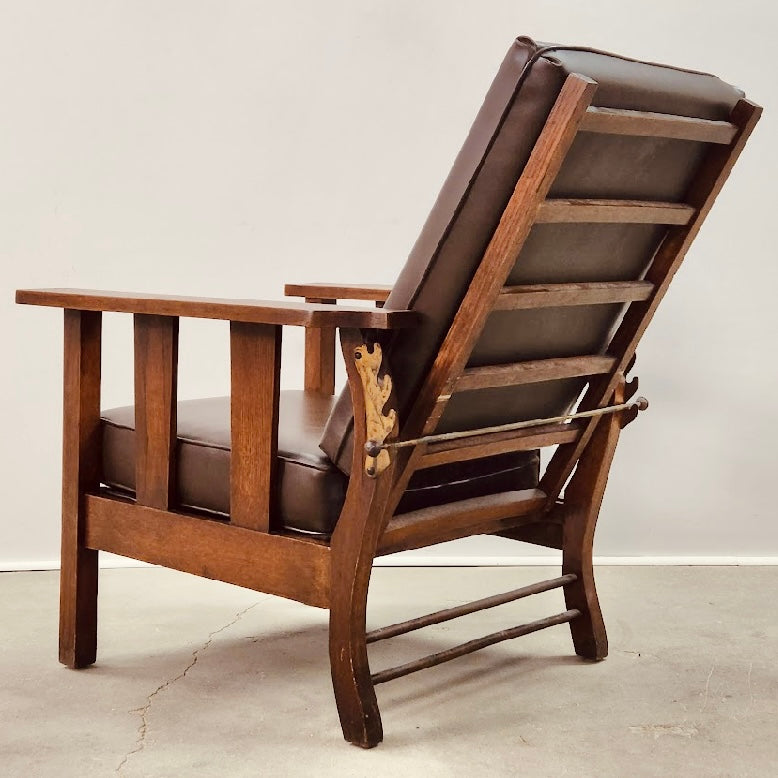 ARTS AND CRAFTS OAK MORRIS RECLINING ACCENT CHAIR