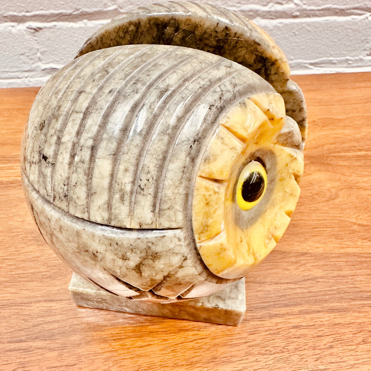 ITALIAN MARBLE ALABASTER OWL HEAD BOOKENDS