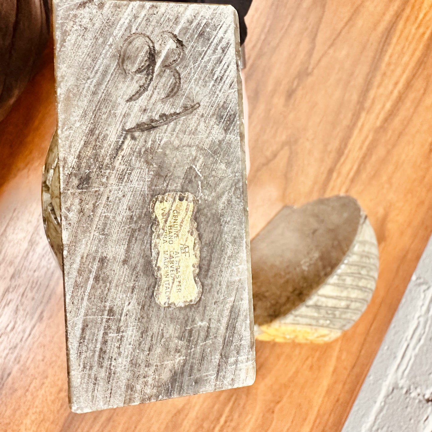 ITALIAN MARBLE ALABASTER OWL HEAD BOOKENDS