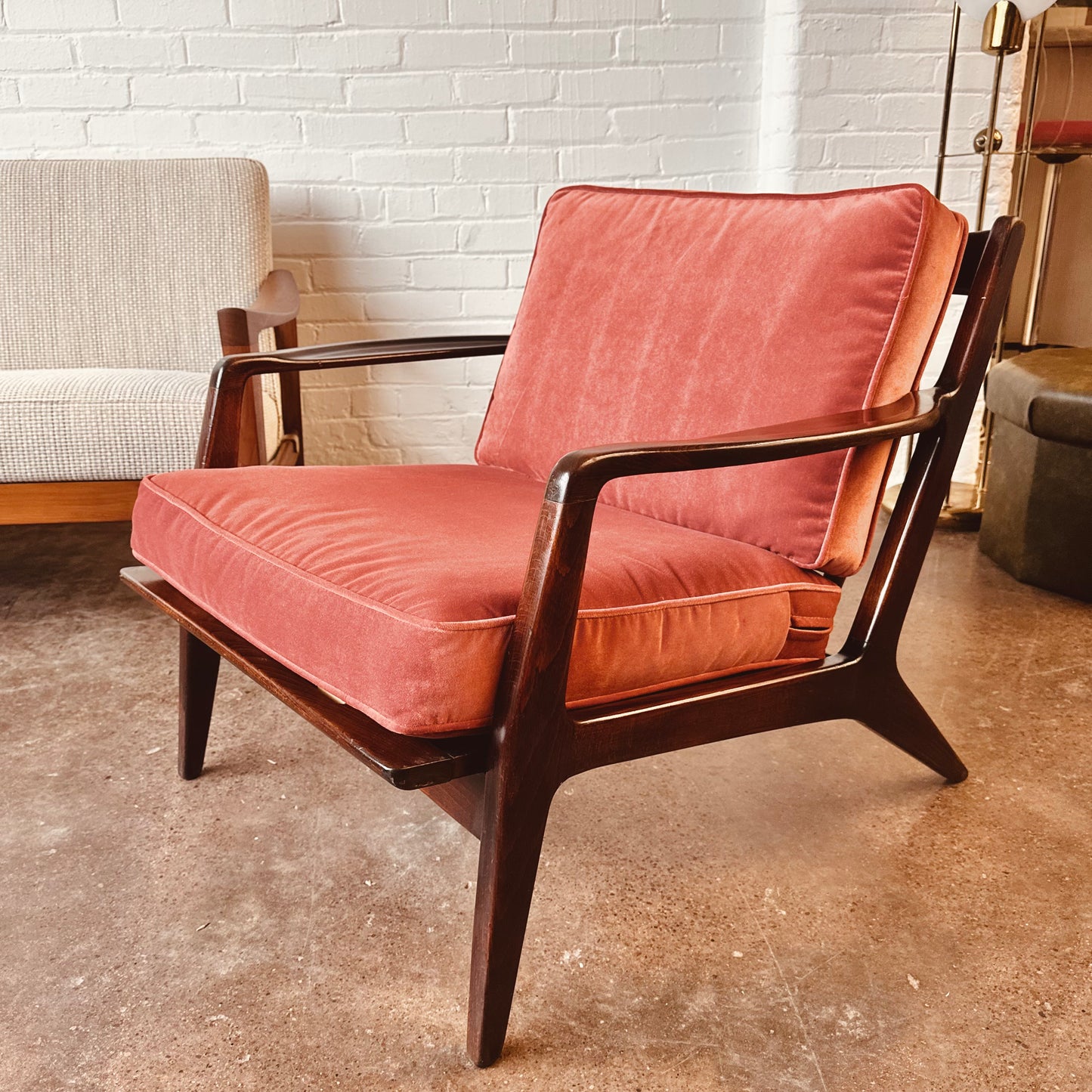 LAWRENCE PEABODY WALNUT ARM CHAIR FOR SELIG, MODEL 596