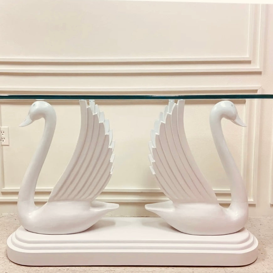 ART DECO SWAN CONSOLE TABLE WITH OVAL GLASS TOP