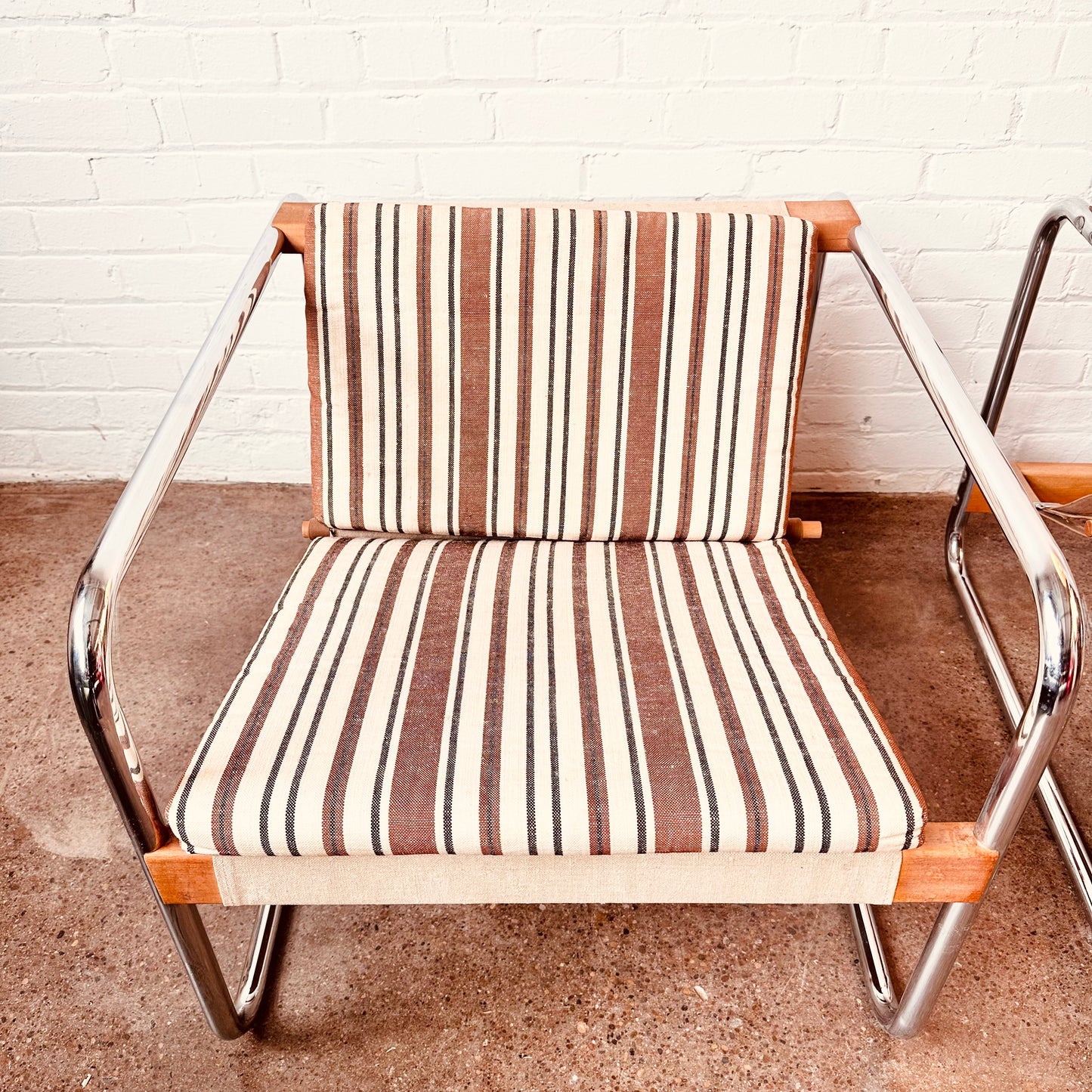 PAIR OF CHROME SLING CHAIRS BY MICHEL DALLAIRE FOR KAREMA